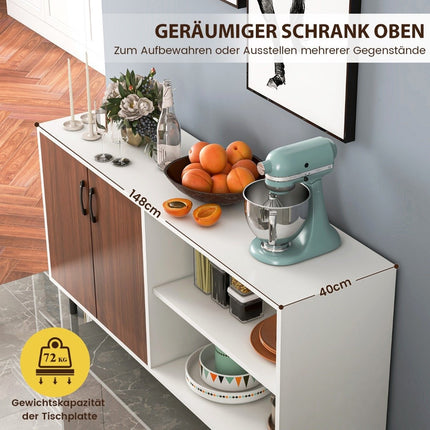 Sideboard mit Schrank und 2 offenen Fächern Kommode aus Holz 148 x 40 x 75cm Nussbaum