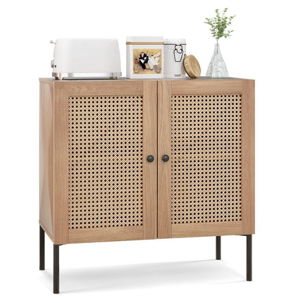Sideboard with rattan doors & worktop & adjustable compartments kitchen cabinet oak