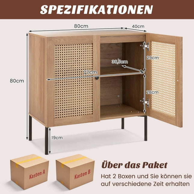 Sideboard mit Rattantüren &amp; Arbeitsplatte &amp; verstellbaren Fächern Küchenschrank Eiche