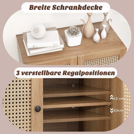 Sideboard with rattan doors & worktop & adjustable compartments kitchen cabinet oak