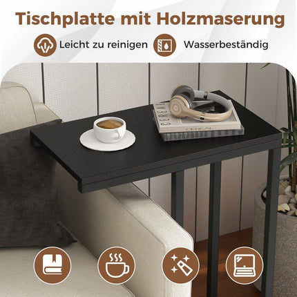 Side table C-shape sofa table with metal frame coffee table for living room 45.5 x 25.5 x 64 cm black