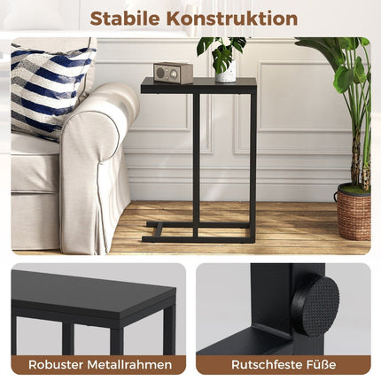 Side table C-shape sofa table with metal frame coffee table for living room 45.5 x 25.5 x 64 cm black
