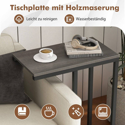 Beistelltisch C-Form Sofatisch mit Metallgestell Couchtisch für Wohnzimmer Grau