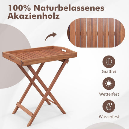 Table d'appoint en bois d'acacia, table de jardin, petite table de balcon, table en bois avec plateau à lattes, 68 x 44 x 74 cm, naturel
