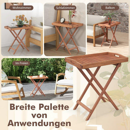 Table d'appoint en bois d'acacia, table de jardin, petite table de balcon, table en bois avec plateau à lattes, 68 x 44 x 74 cm, naturel