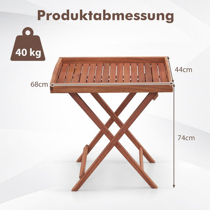 Table d'appoint en bois d'acacia, table de jardin, petite table de balcon, table en bois avec plateau à lattes, 68 x 44 x 74 cm, naturel