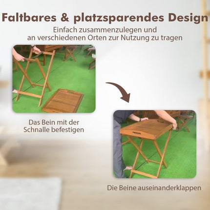 Table d'appoint en bois d'acacia, table de jardin, petite table de balcon, table en bois avec plateau à lattes, 68 x 44 x 74 cm, naturel