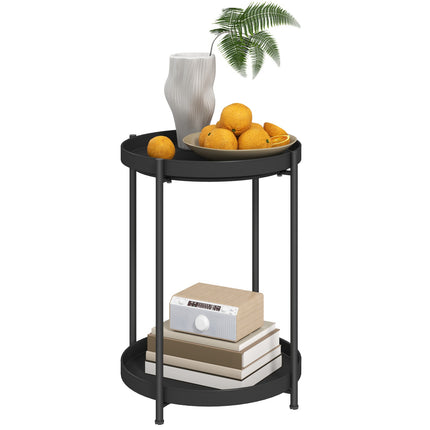 Runder schwarzer Couchtisch - Stahl, 2 Ablagen, 44x44x56 cm