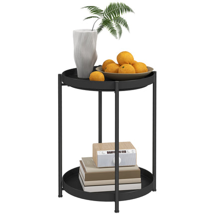 Runder schwarzer Couchtisch - Stahl, 2 Ablagen, 44x44x56 cm