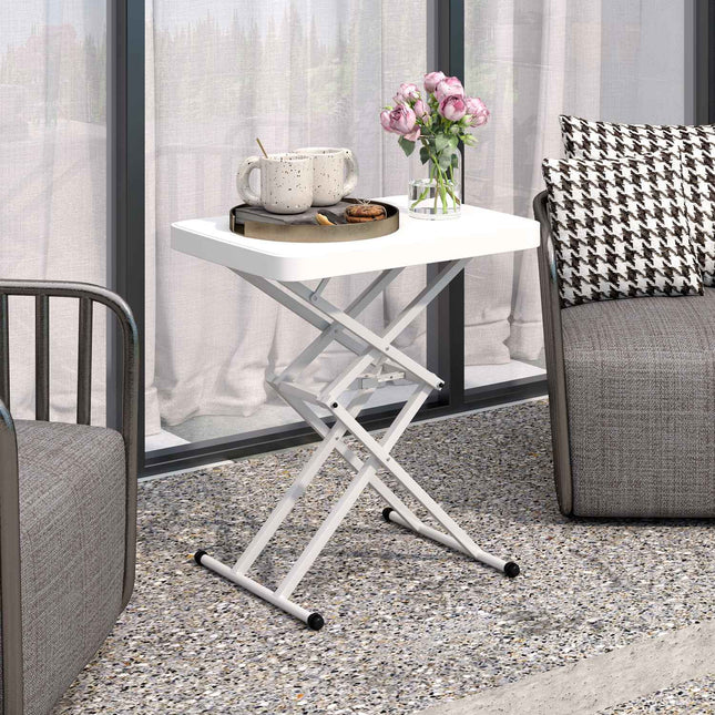 Verstellbarer Gartentisch für draußen – Kunststoff, klappbar, weiß