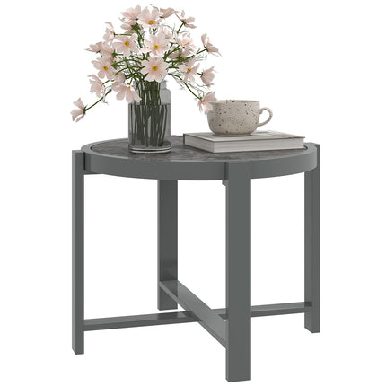 Runder wetterfester Aluminiumtisch, Marmoroptik – grau