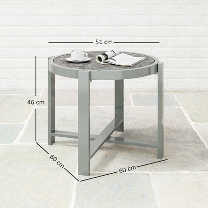 Runder wetterfester Aluminiumtisch, Marmoroptik – grau