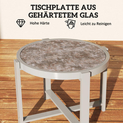 Runder wetterfester Aluminiumtisch, Marmoroptik – grau