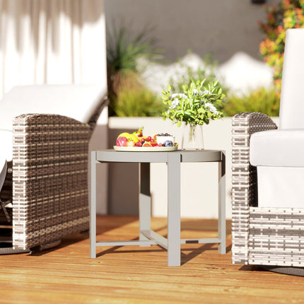 Runder wetterfester Aluminiumtisch, Marmoroptik – grau