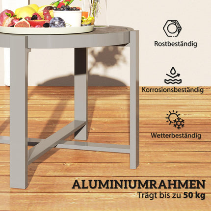 Runder wetterfester Aluminiumtisch, Marmoroptik – grau