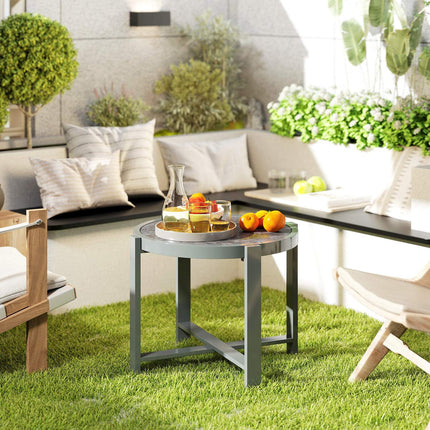 Runder wetterfester Aluminiumtisch, Marmoroptik – grau