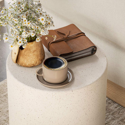 Creme White Stone-Look Coffee Table, Ø37 x 43 cm