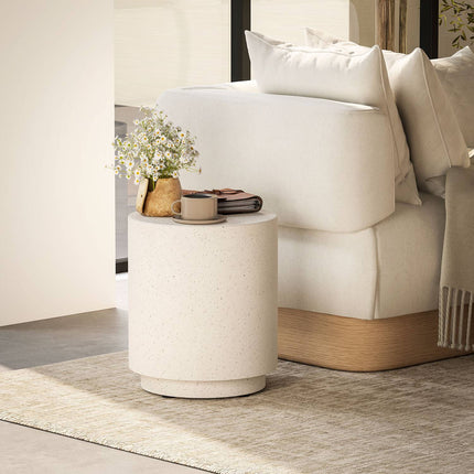 Creme White Stone-Look Coffee Table, Ø37 x 43 cm