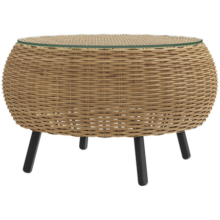 Runder Couchtisch aus Polyrattan mit Glasplatte – Ø75 x 42 cm