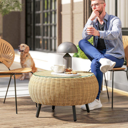 Runder Couchtisch aus Polyrattan mit Glasplatte – Ø75 x 42 cm