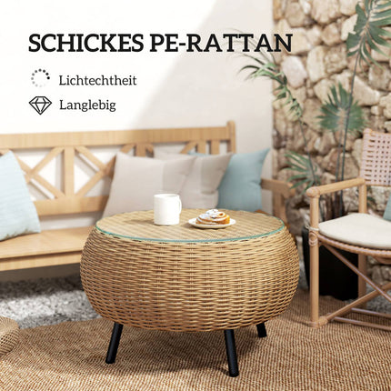 Runder Couchtisch aus Polyrattan mit Glasplatte – Ø75 x 42 cm