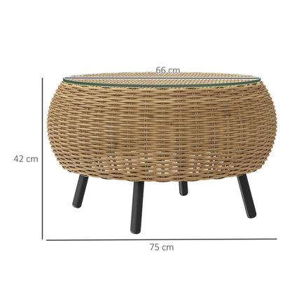 Runder Couchtisch aus Polyrattan mit Glasplatte – Ø75 x 42 cm