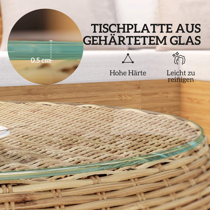 Runder Couchtisch aus Polyrattan mit Glasplatte – Ø75 x 42 cm