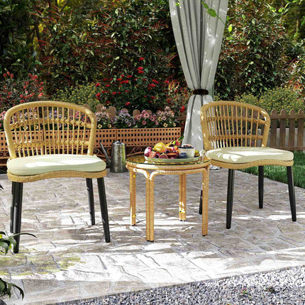 Bijzettafel van polyrotan, ronde salontafel met glazen tafelblad, nachtkastje, tuintafel, tuinmeubelen, salontafel, salontafel voor woonkamer, tuin, terras, balkon, Ø50 cm, geel