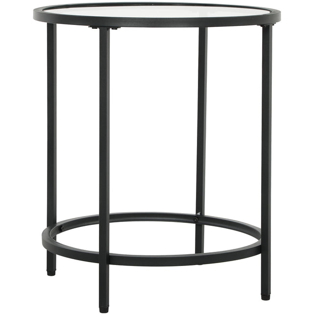 Schwarzer runder Beistelltisch - Glasplatte, Metallrahmen, Ø48 x 54,7 cm