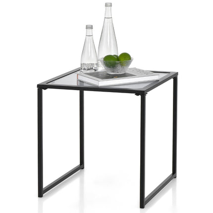 Odkládací stolek malý zahradní stolek balkonový stolek s deskou z tvrzeného skla 43 x 43 x 45 cm černá