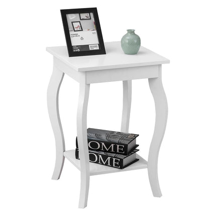 Tables d'appoint avec pieds courbés et étagères à deux niveaux pour salon blanc