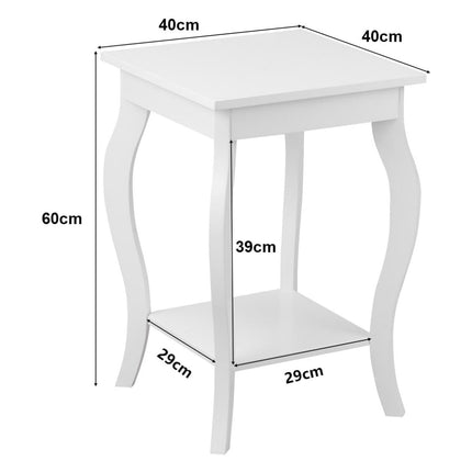 Tables d'appoint avec pieds courbés et étagères à deux niveaux pour salon blanc