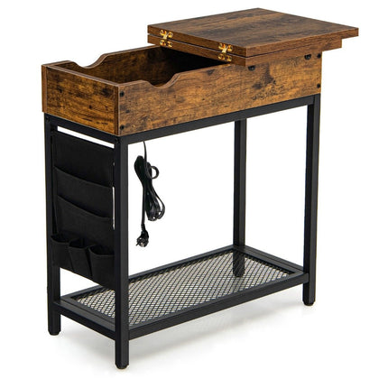 Beistelltisch mit Ladestation, schmaler Couchtisch, 60 x 30 x 58,5 cm, braun