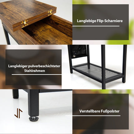 Beistelltisch mit Ladestation, schmaler Couchtisch, 60 x 30 x 58,5 cm, braun