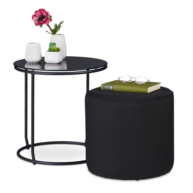 Beistelltisch mit Fußhocker schwarz