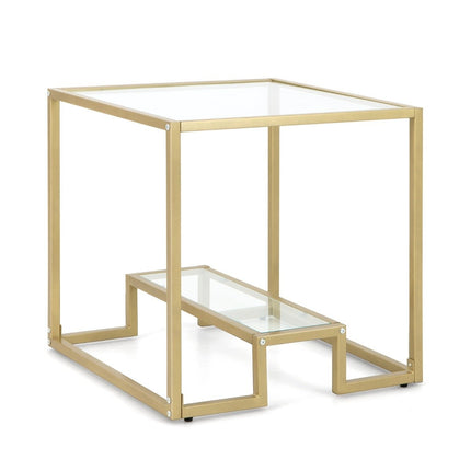 Table d'appoint avec plateau en verre et structure en métal carrée 56 x 56 x 56,5 cm dorée