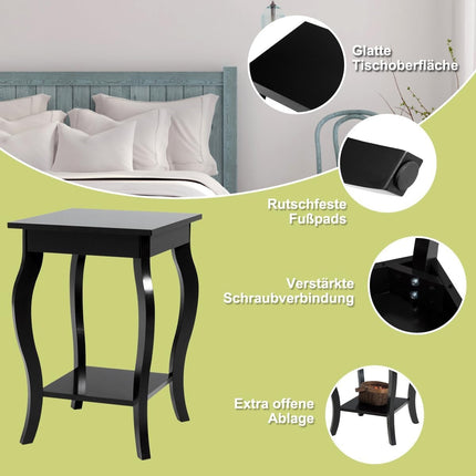 Beistelltisch mit Ablage mit geschwungenen Beinen, Sofatisch, Couchtisch, 40 x 40 x 60 cm, schwarz