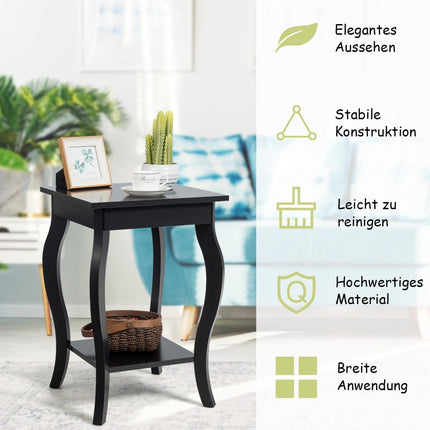 Beistelltisch mit Ablage mit geschwungenen Beinen, Sofatisch, Couchtisch, 40 x 40 x 60 cm, schwarz
