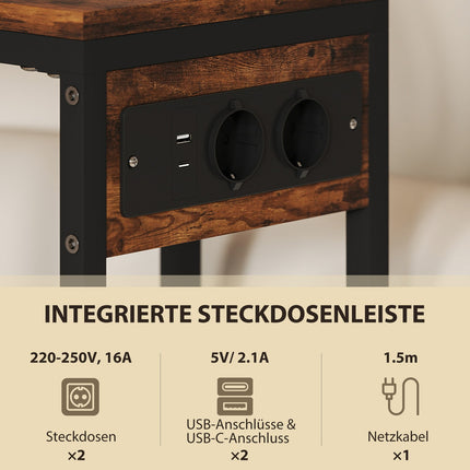 Beistelltisch mit Steckdosen & USB-Anschlüssen, C-förmiges Design