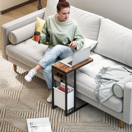Beistelltisch mit Steckdosen & USB-Anschlüssen, C-förmiges Design