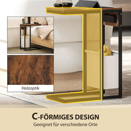 Beistelltisch mit Steckdosen & USB-Anschlüssen, C-förmiges Design
