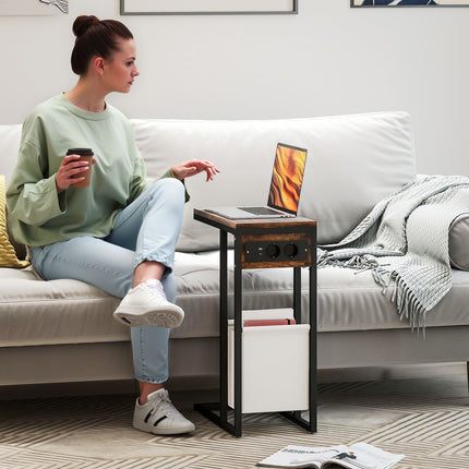 Beistelltisch mit Steckdosen & USB-Anschlüssen, C-förmiges Design