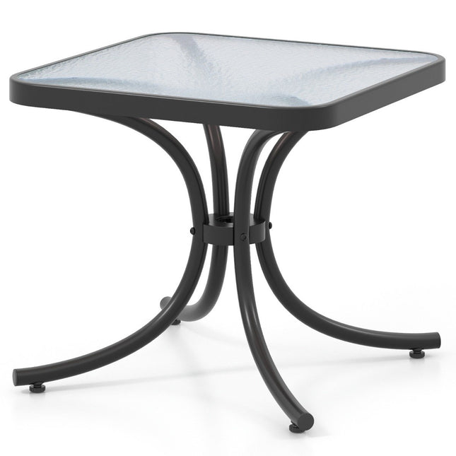 Beistelltisch mit Tischplatte aus gehärtetem Glas, wetterfester Balkontisch, kleiner Gartentisch