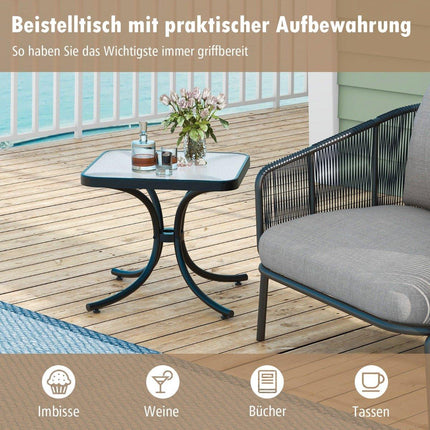 Table d'appoint avec plateau en verre trempé, table de balcon résistante aux intempéries, petite table de jardin