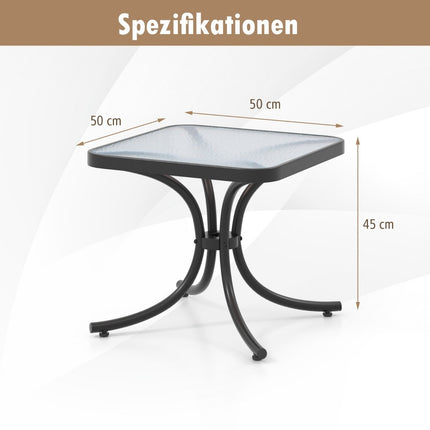 Table d'appoint avec plateau en verre trempé, table de balcon résistante aux intempéries, petite table de jardin