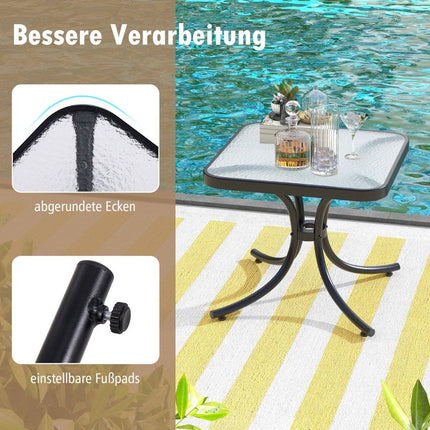 Table d'appoint avec plateau en verre trempé, table de balcon résistante aux intempéries, petite table de jardin