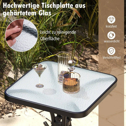 Table d'appoint avec plateau en verre trempé, table de balcon résistante aux intempéries, petite table de jardin