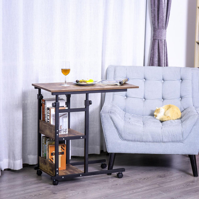 Adjustable coffee table in black metal with wheels & 2 shelves