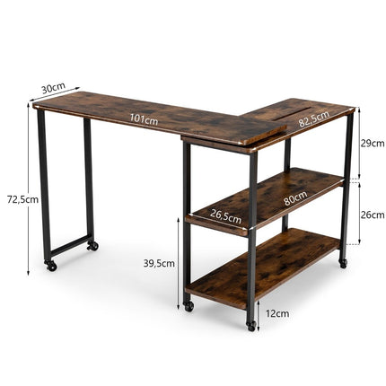 Beistelltisch Holz Couchtisch L-Form Tischplatte 360° Drehbar 3 Ebenen Wohnzimmertisch Vintage 101 x 82,5 x 72,5 cm