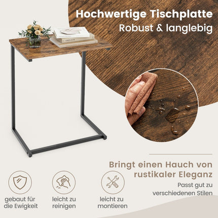Table d'appoint en bois et métal pour ordinateur portable, table de canapé en forme de C, 55 x 36 x 67 cm, noir et marron